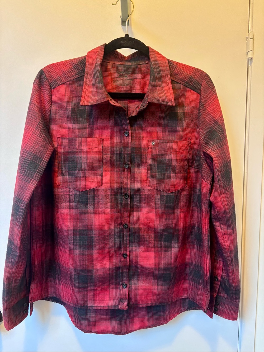 Hurley Red and Black Plaid Long-Sleeve Button-Down Shirt